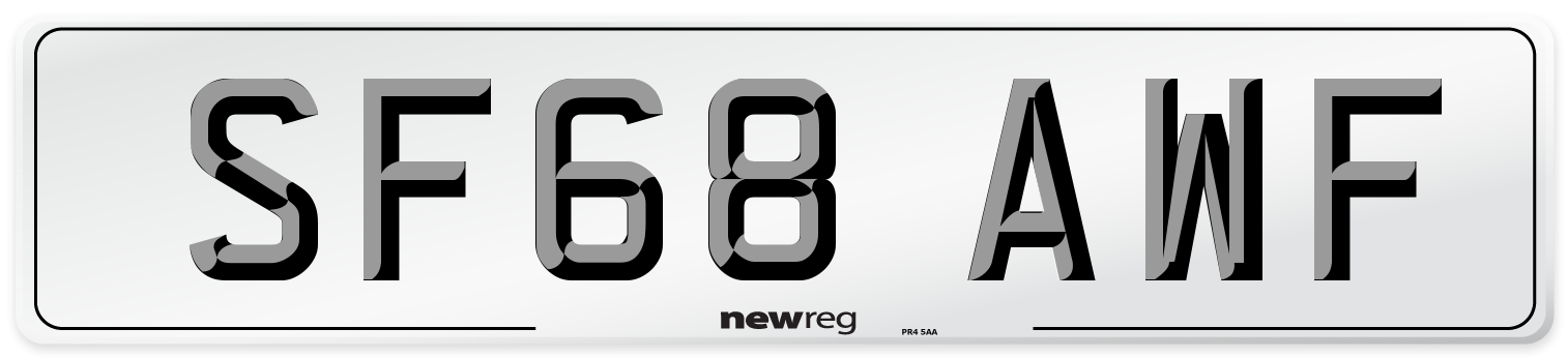 SF68 AWF Number Plate from New Reg